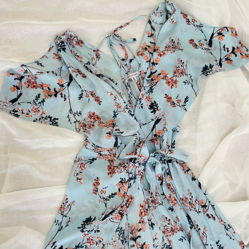 Baby Blue Floral Wrap Dress